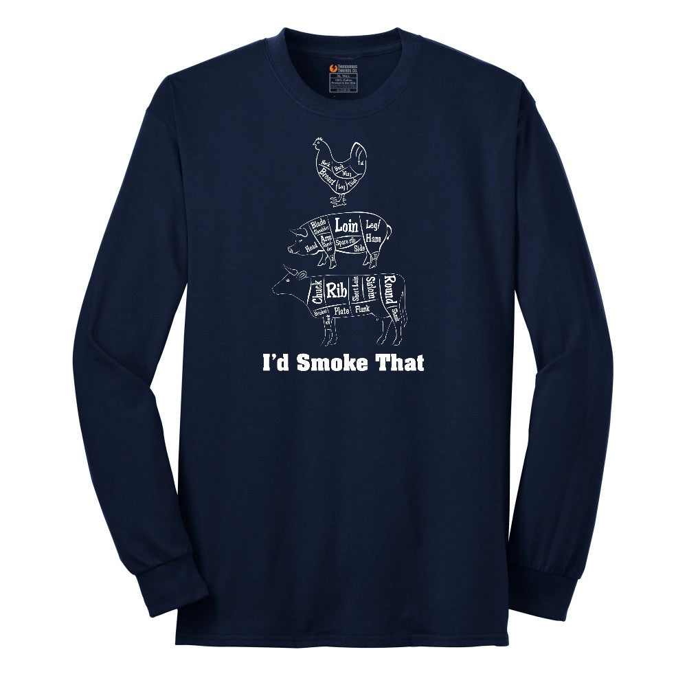 I'd Smoke That Meat Chart Version Long Sleeve Tee - Navy