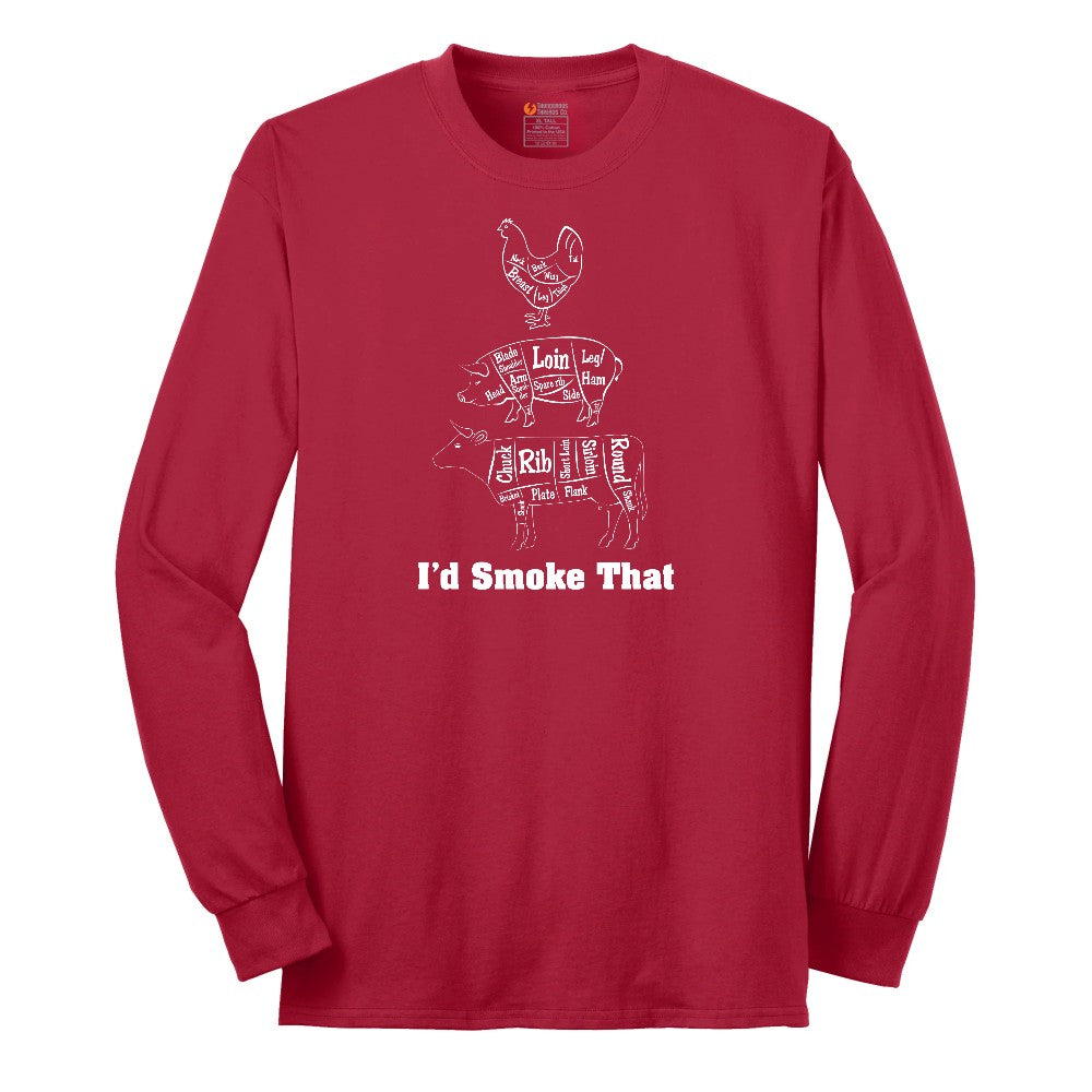 I'd Smoke That Meat Chart Version Long Sleeve Tee - Red