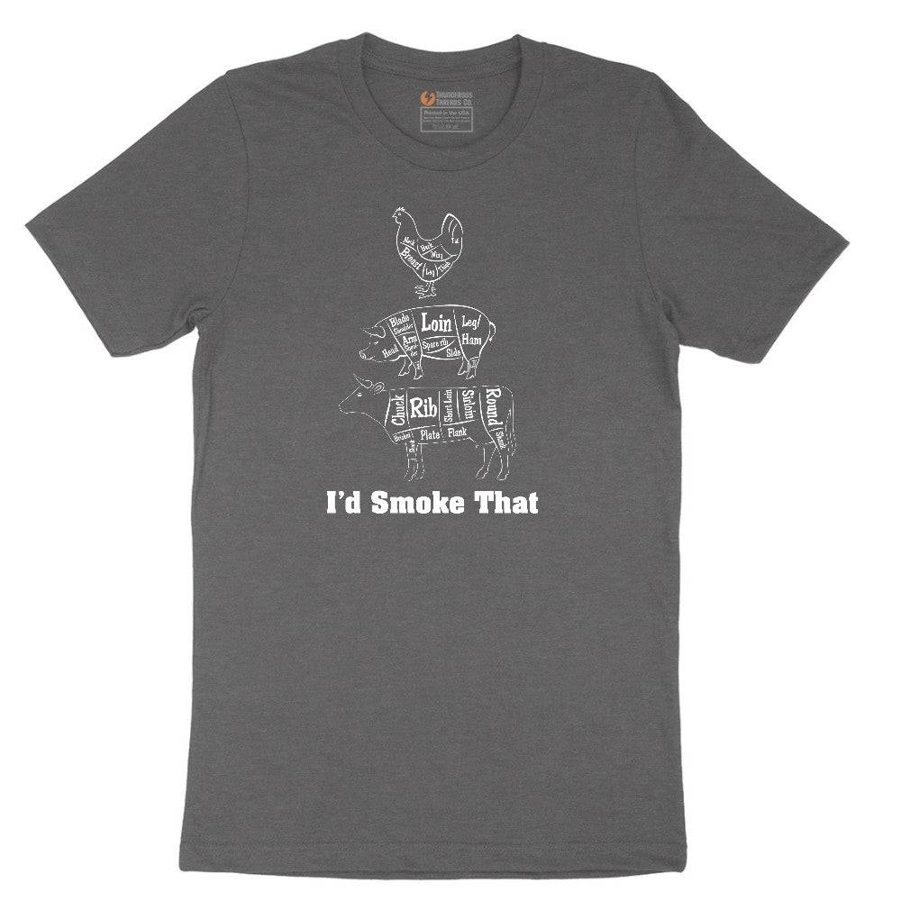 I'd Smoke That Meat Chart Version Short Sleeve Tee - Dark Heather Grey