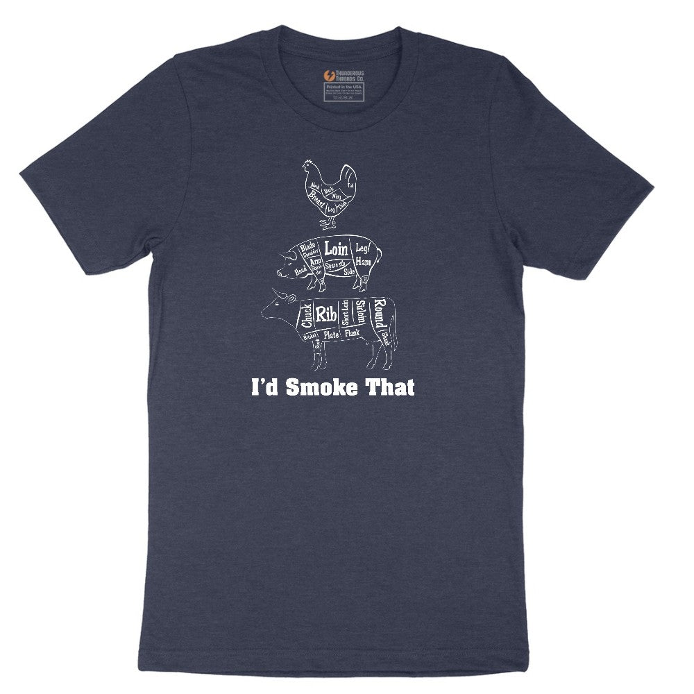 I'd Smoke That Meat Chart Version Short Sleeve Tee - Heather Navy