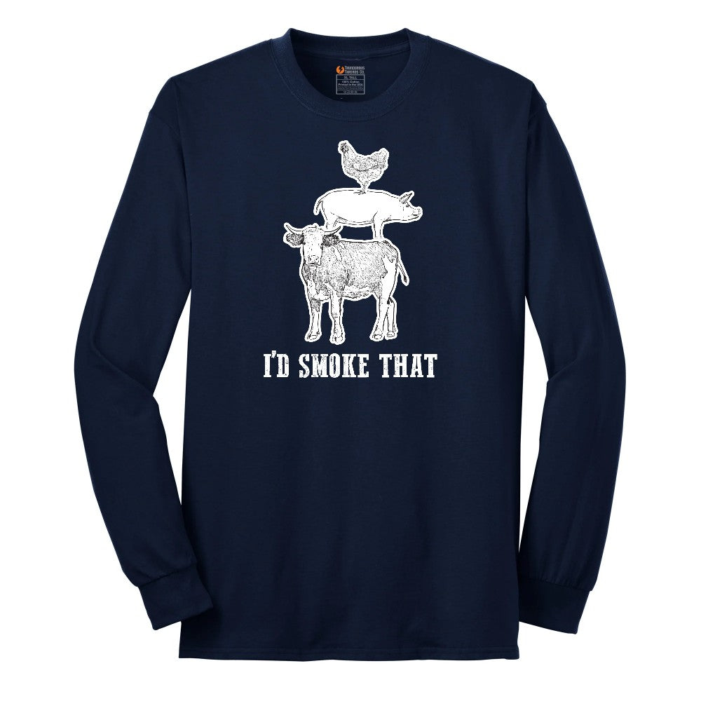 I'd Smoke That Original Design Long Sleeve Tee - Navy