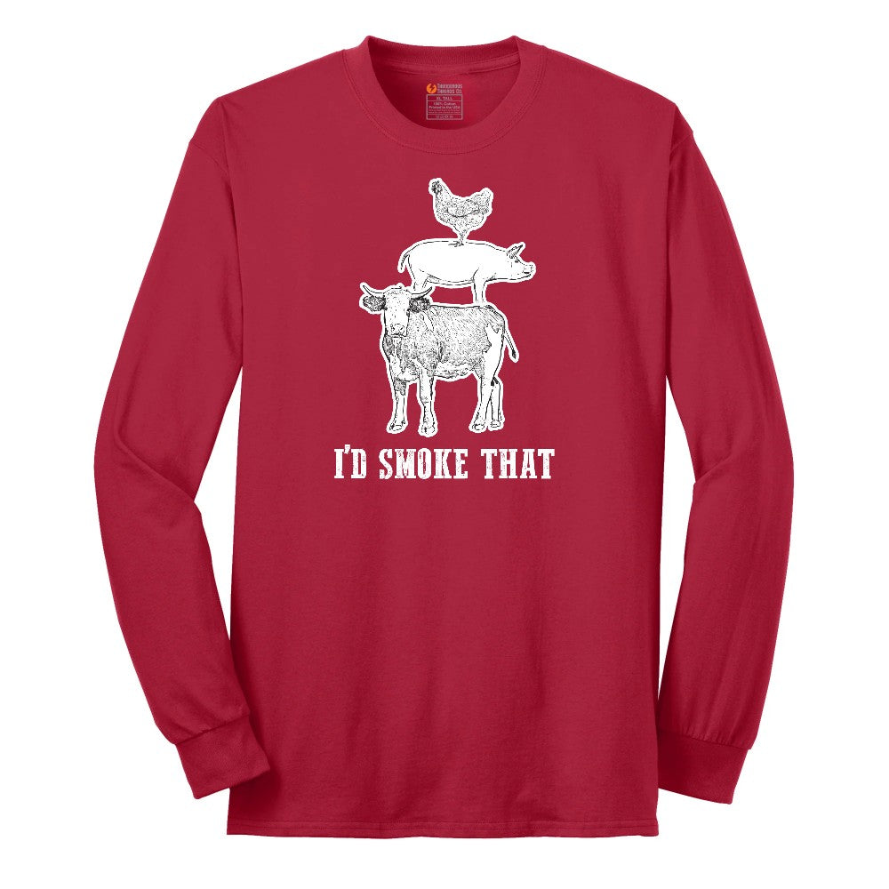 I'd Smoke That Original Design Long Sleeve Tee - Red