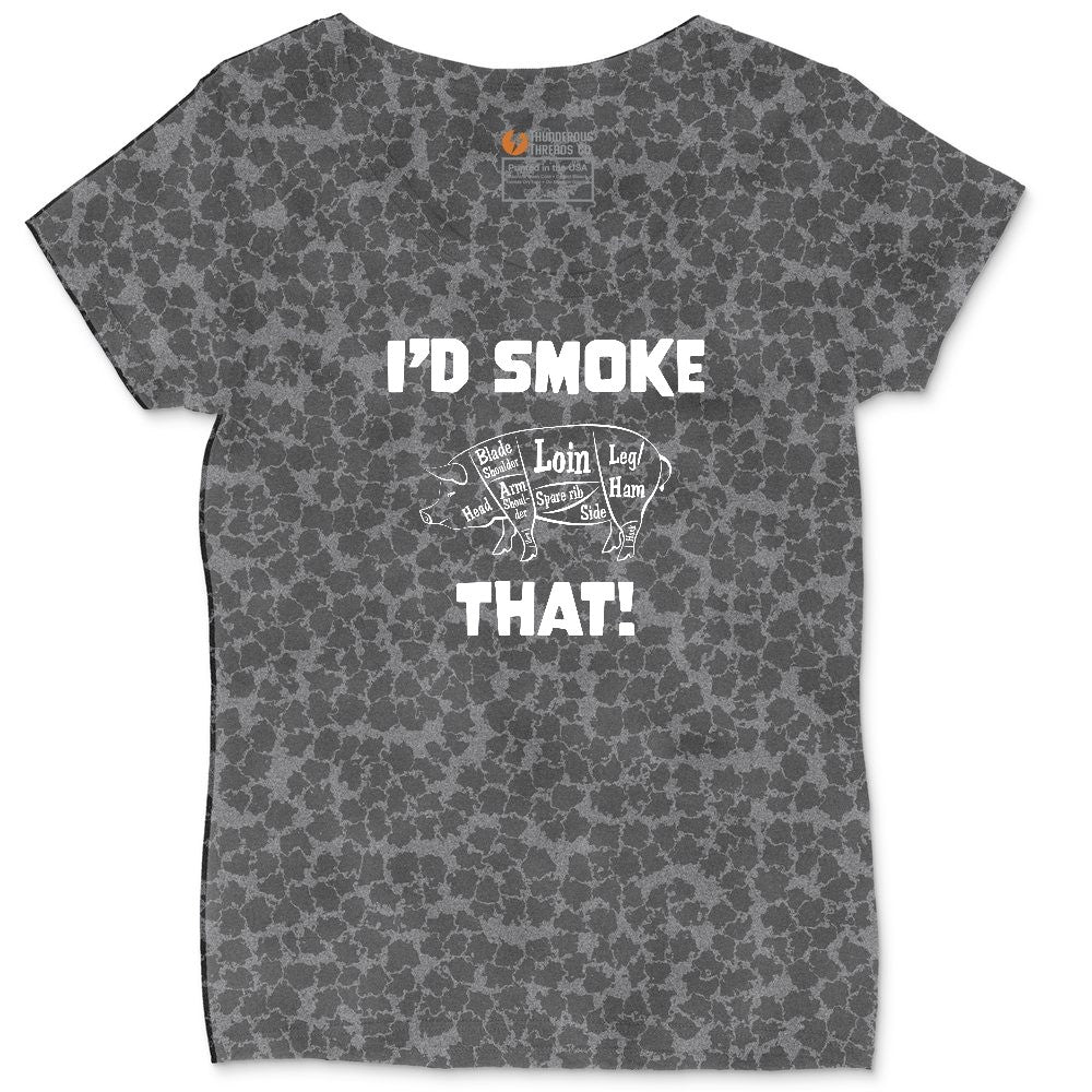 I'd Smoke That Pork Version Ladies Curvy Tee - Black Leopard