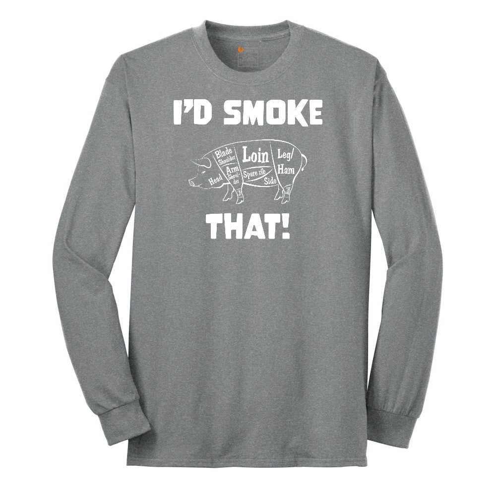 I'd Smoke That Pork Version Long Sleeve Tee - Athletic Grey