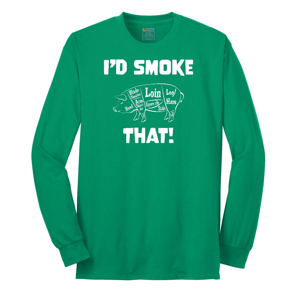 I'd Smoke That Pork Version Long Sleeve Tee - Kelly Green