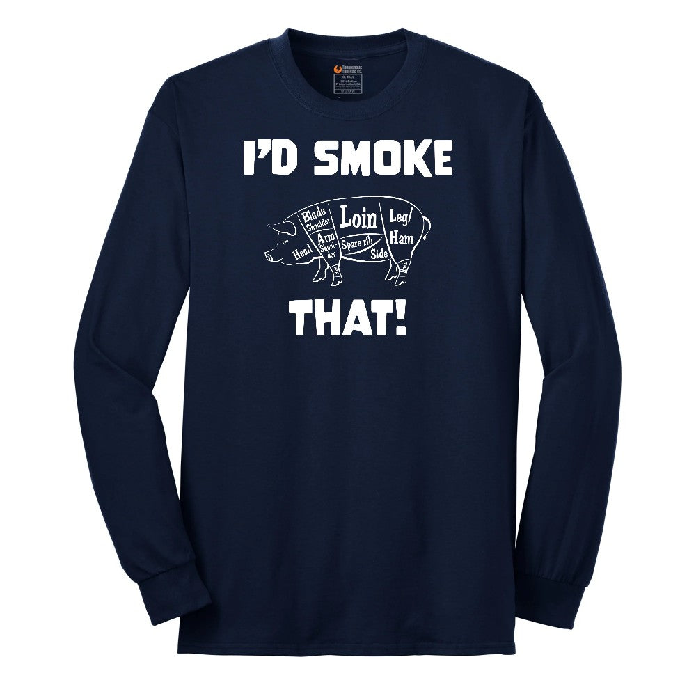 I'd Smoke That Pork Version Long Sleeve Tee - Navy