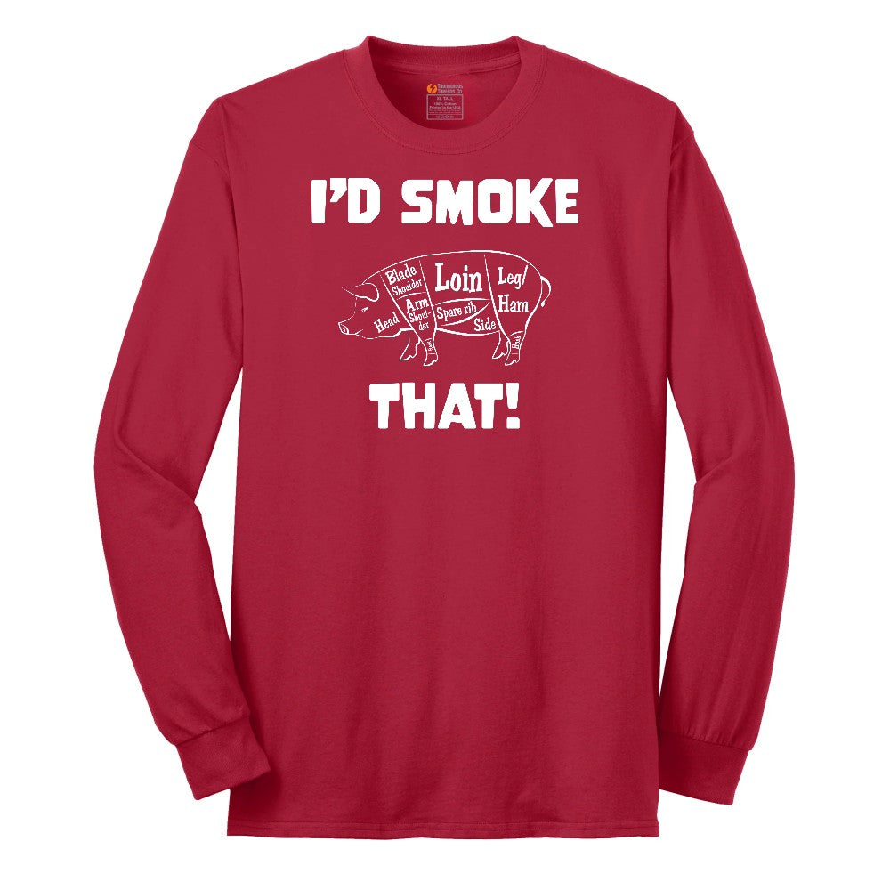 I'd Smoke That Pork Version Long Sleeve Tee - Red