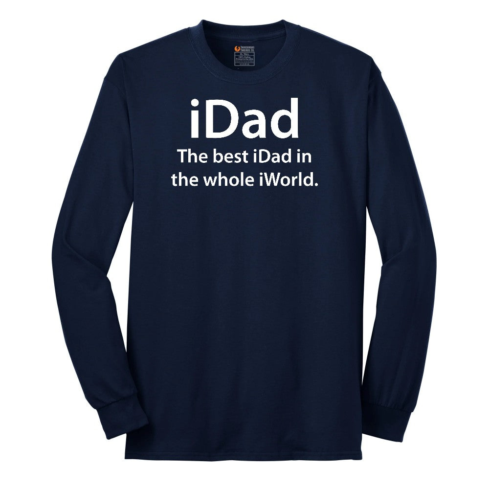 iDad the Best iDad in the Whole iWorld Long Sleeve Tee - Navy