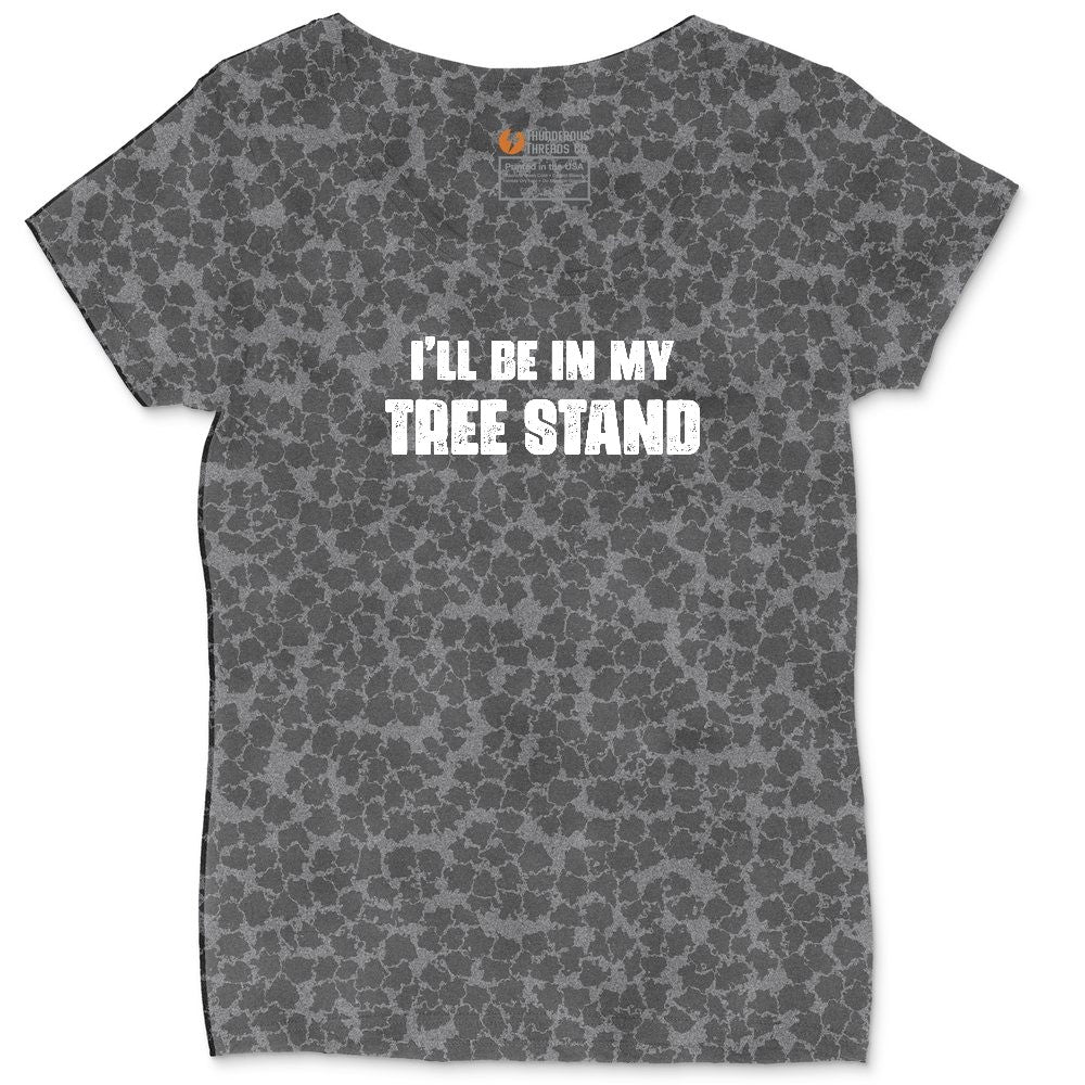 Ill Be In My Tree Stand Ladies Curvy Tee - Black Leopard