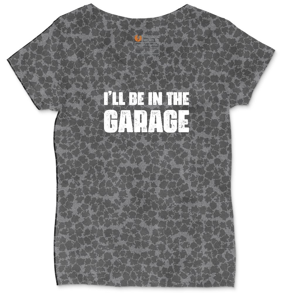 I'll Be in the Garage Ladies Curvy Tee - Black Leopard