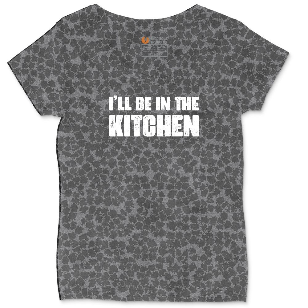 I'll Be in the Kitchen Ladies Curvy Tee - Black Leopard