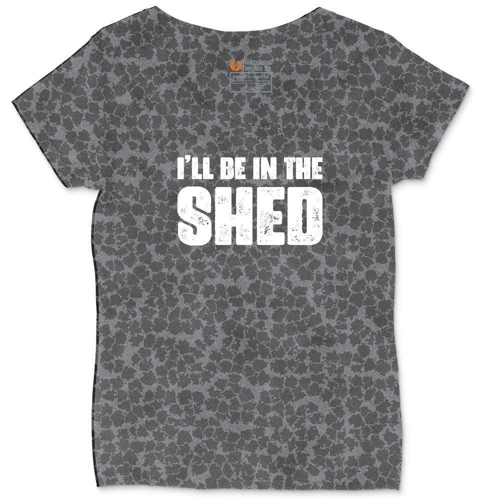 I'll Be in the Shed Ladies Curvy Tee - Black Leopard