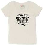 I'm a Project that Keeps Jesus Busy Ladies Curvy Tee - Natural Heather