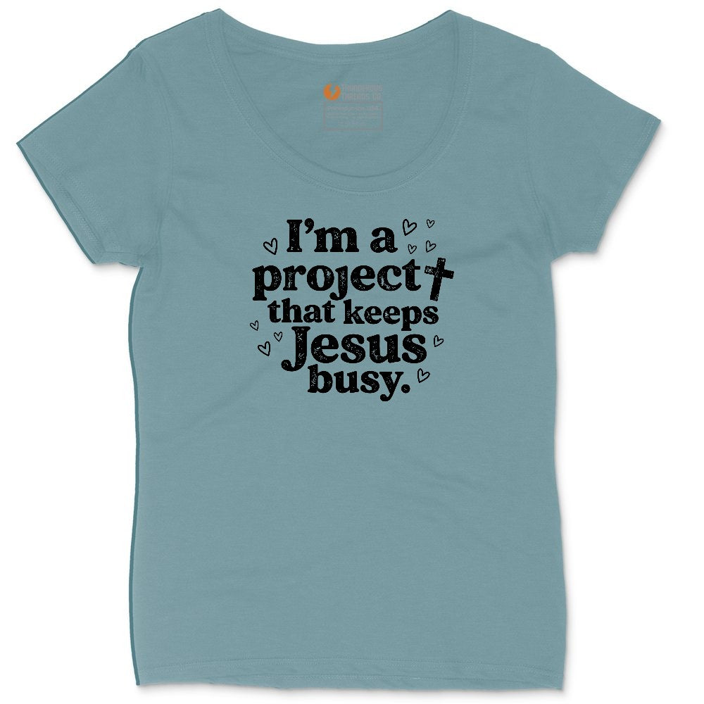 I'm a Project that Keeps Jesus Busy Ladies Curvy Tee - Surf Blackout