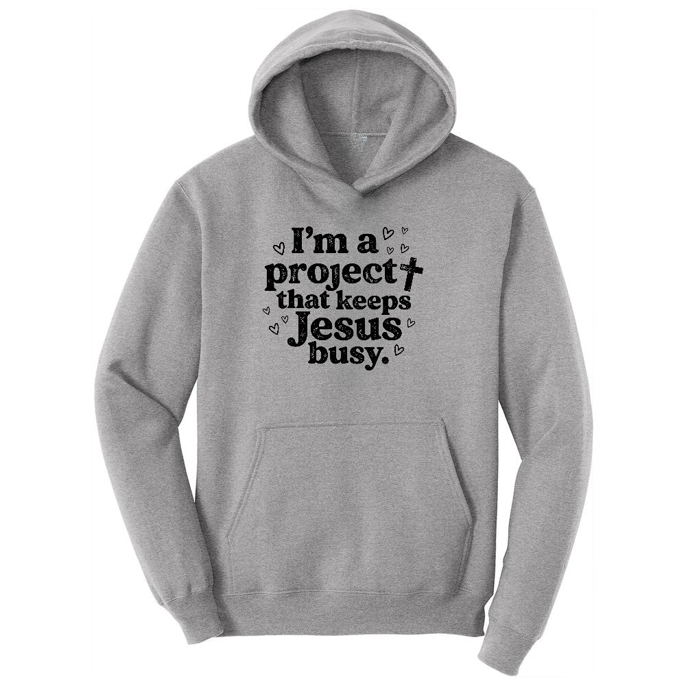 I'm a Project that Keeps Jesus Busy Ladies Hoodie - Athletic Heather