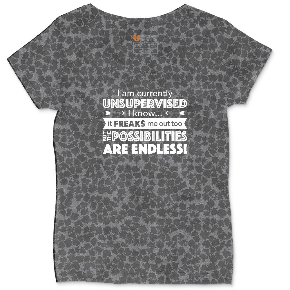 I'm Currently Unsupervised Ladies Curvy Tee - Black Leopard
