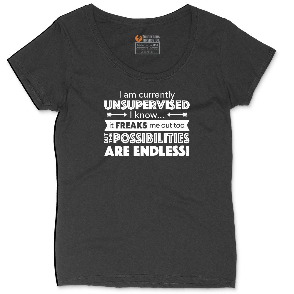 I'm Currently Unsupervised Ladies Curvy Tee - Black