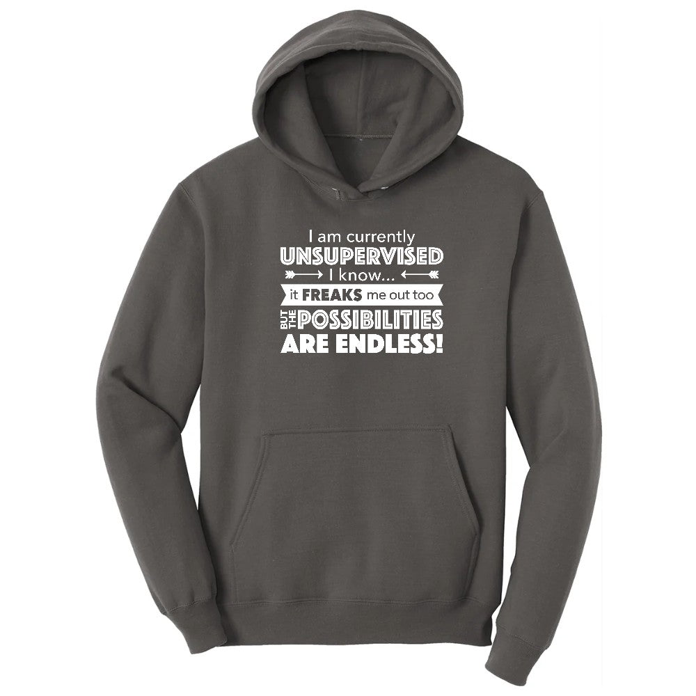 I'm Currently Unsupervised - Mens & Ladies T-Shirt Hoodie - Charcoal