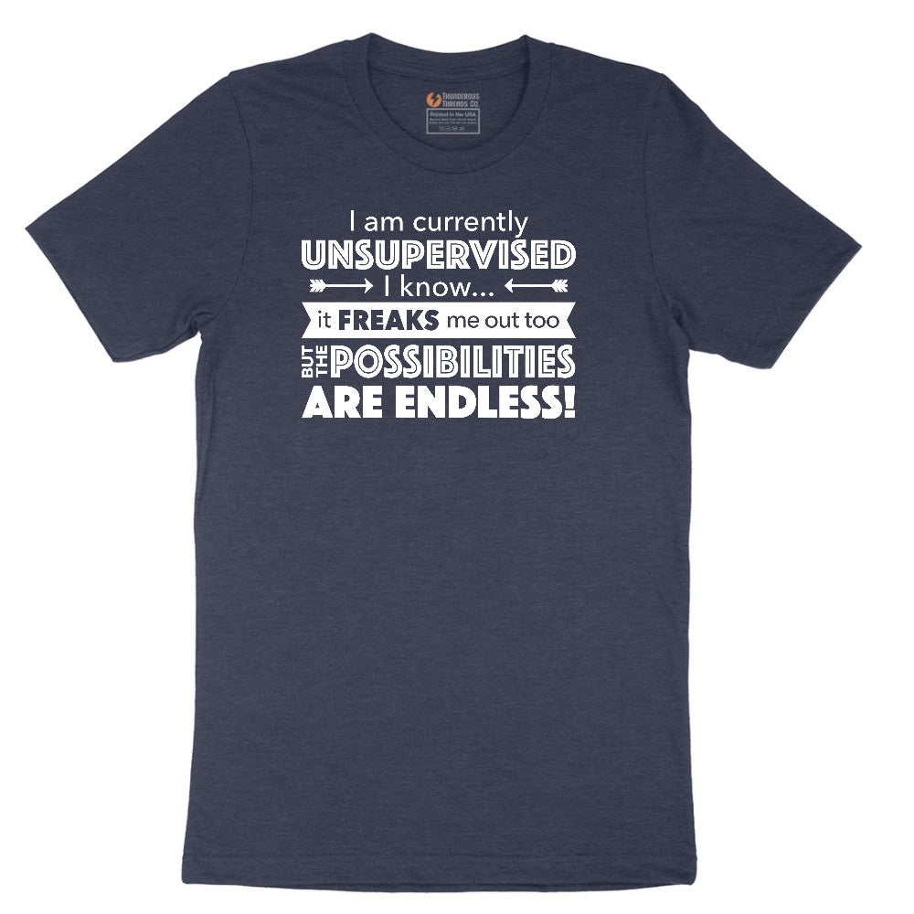 I'm Currently Unsupervised - Mens & Ladies T-Shirt Short Sleeve Tee - Heather Navy
