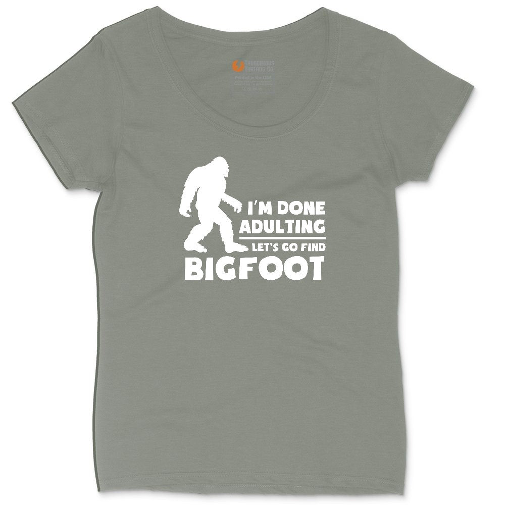 I'm Done Adulting Lets Go Find Bigfoot Ladies Curvy Tee - Bamboo Blackout