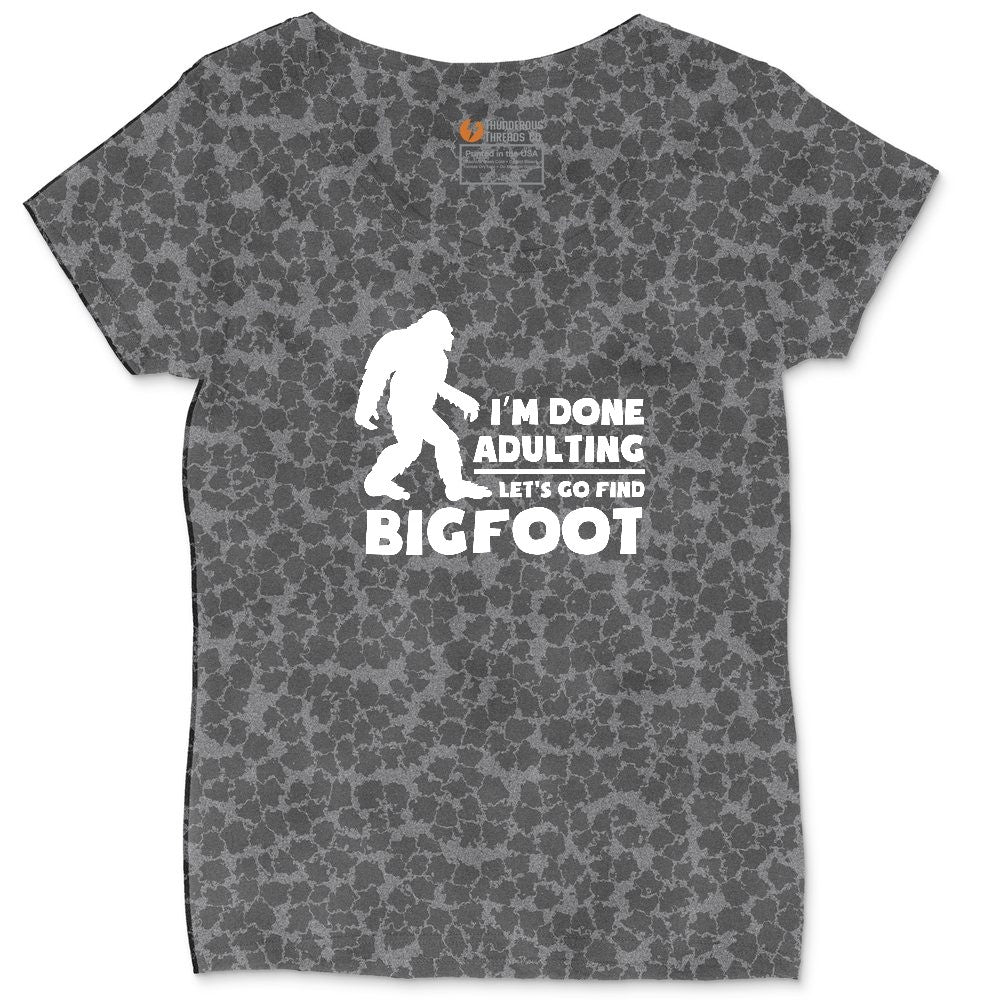 I'm Done Adulting Lets Go Find Bigfoot Ladies Curvy Tee - Black Leopard