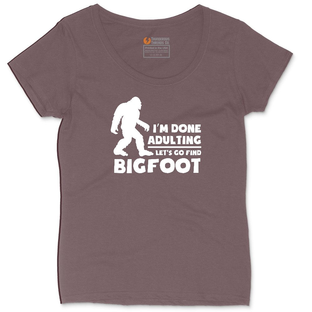 I'm Done Adulting Lets Go Find Bigfoot Ladies Curvy Tee - Sangria Blackout
