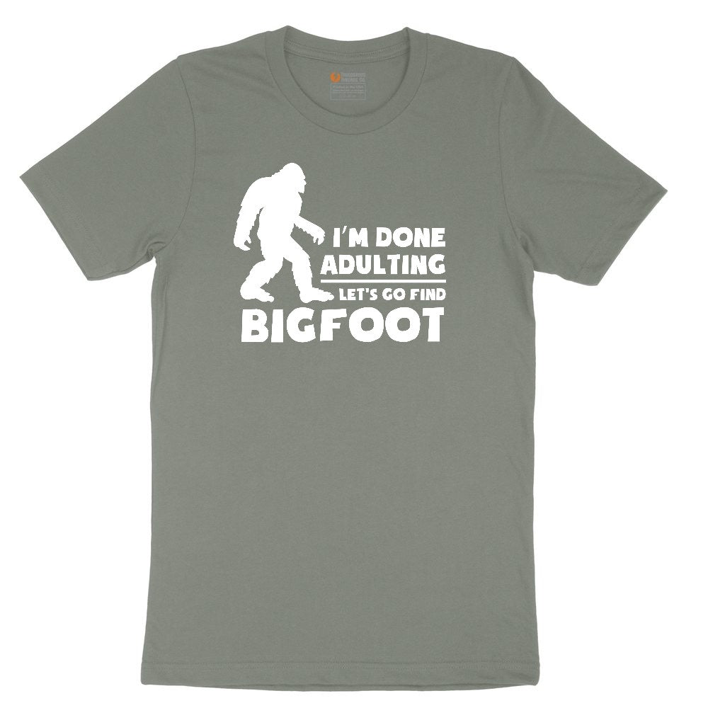 I'm Done Adulting Lets Go Find Bigfoot Ladies Short Sleeve Tee - Bamboo Blackout