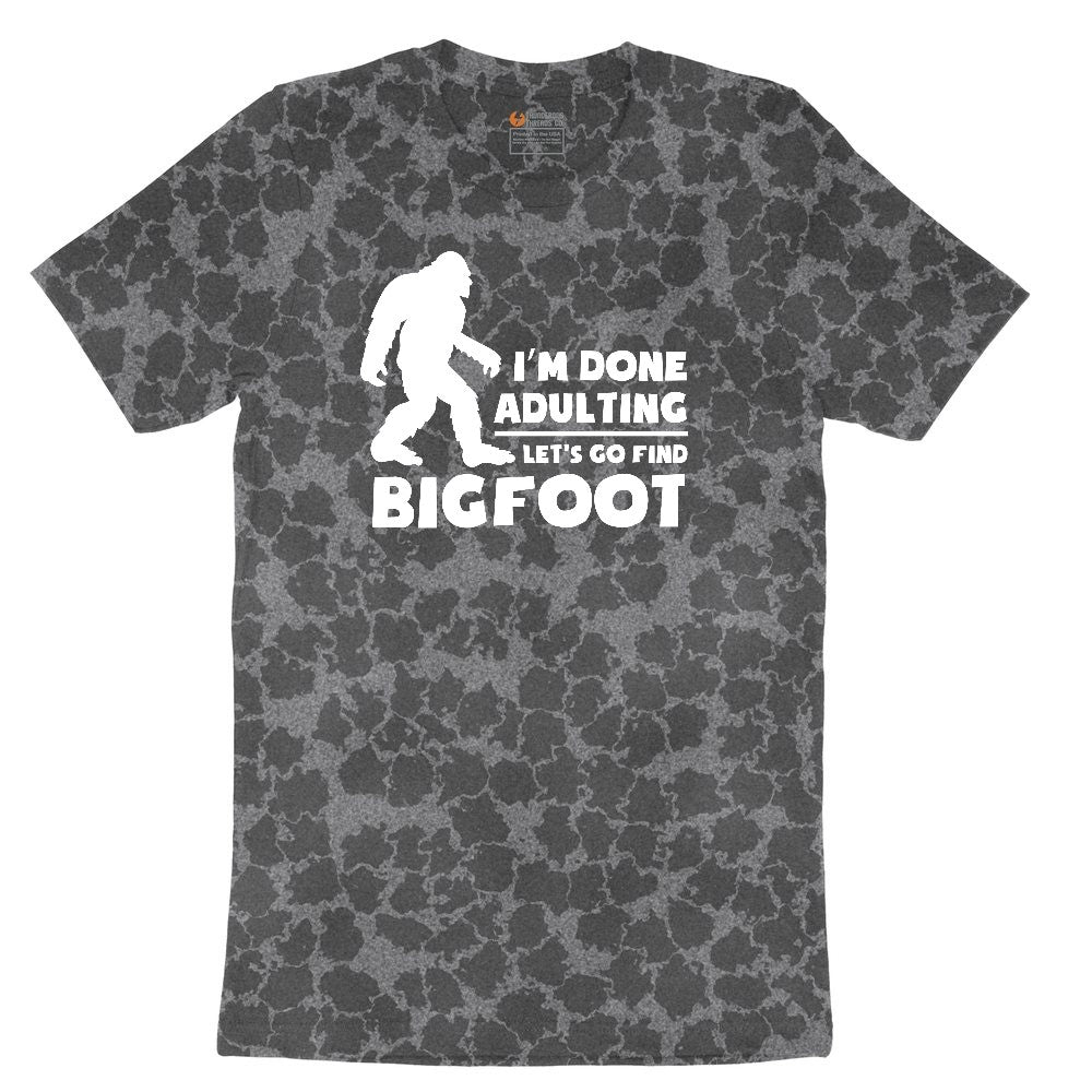 I'm Done Adulting Lets Go Find Bigfoot Ladies Short Sleeve Tee - Black Leopard