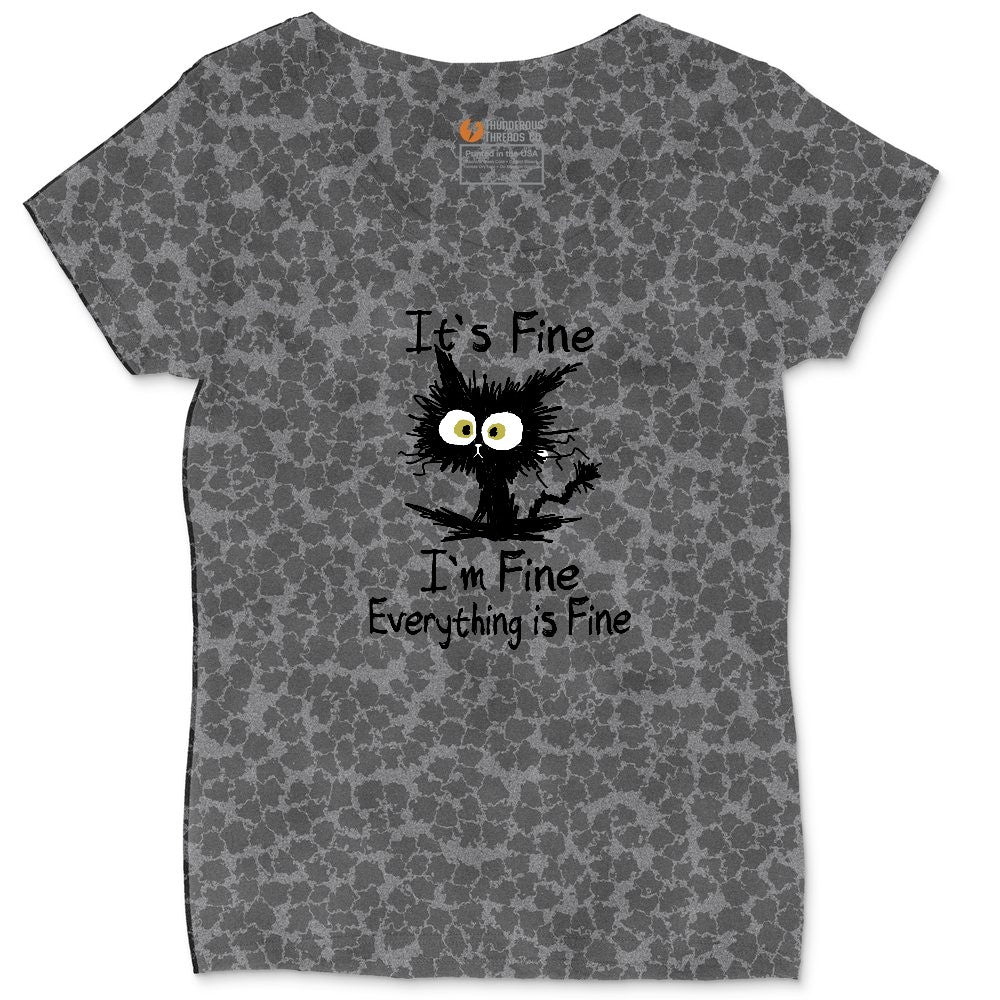I'm Fine Its Fine Everything is Fine Ladies Curvy Tee - Black Leopard