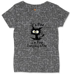 I'm Fine Its Fine Everything is Fine Ladies Curvy Tee - Black Leopard