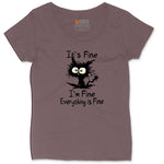 I'm Fine Its Fine Everything is Fine Ladies Curvy Tee - Sangria Blackout