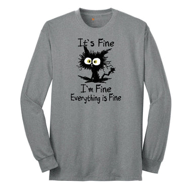 I'm Fine Its Fine Everything is Fine Long Sleeve Tee - Athletic Grey