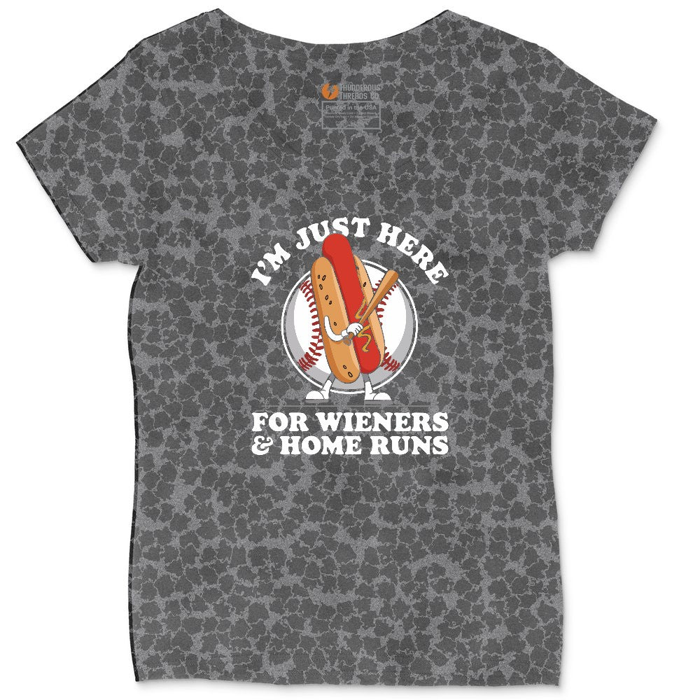 I'm Just Here for Weiners and Home Runs Ladies Curvy Tee - Black Leopard