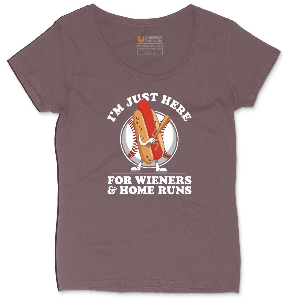 I'm Just Here for Weiners and Home Runs Ladies Curvy Tee - Sangria Blackout