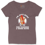 I'm Just Here for Weiners and Home Runs Ladies Curvy Tee - Sangria Blackout