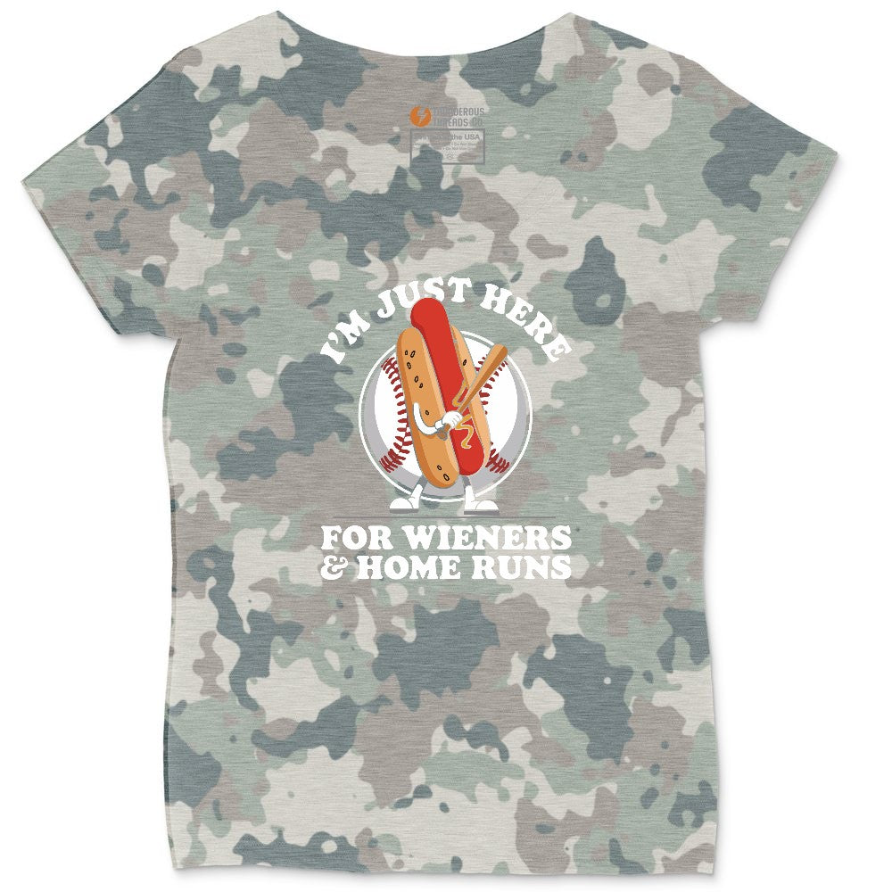 I'm Just Here for Weiners and Home Runs Ladies Curvy Tee - Vintage Camo