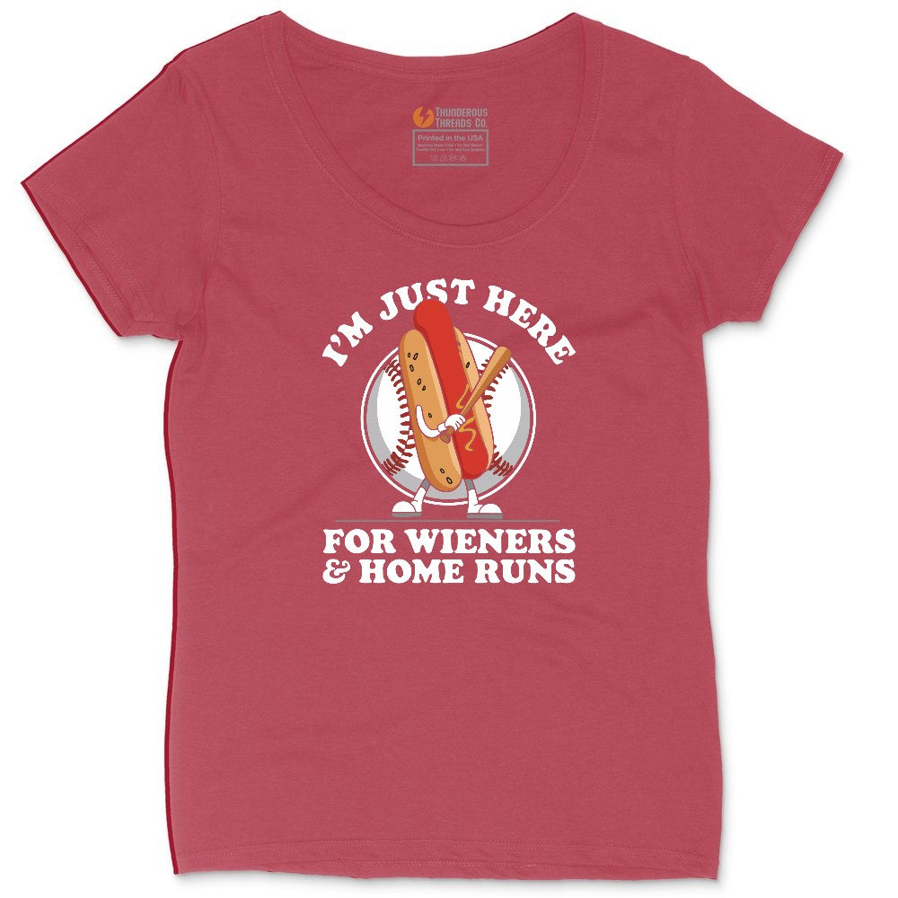 I'm Just Here for Weiners and Home Runs Ladies Curvy Tee - Vintage Red