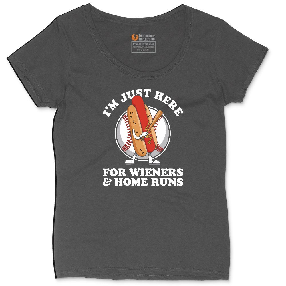 I'm Just Here for Weiners and Home Runs Ladies Curvy Tee - Vintage Smoke