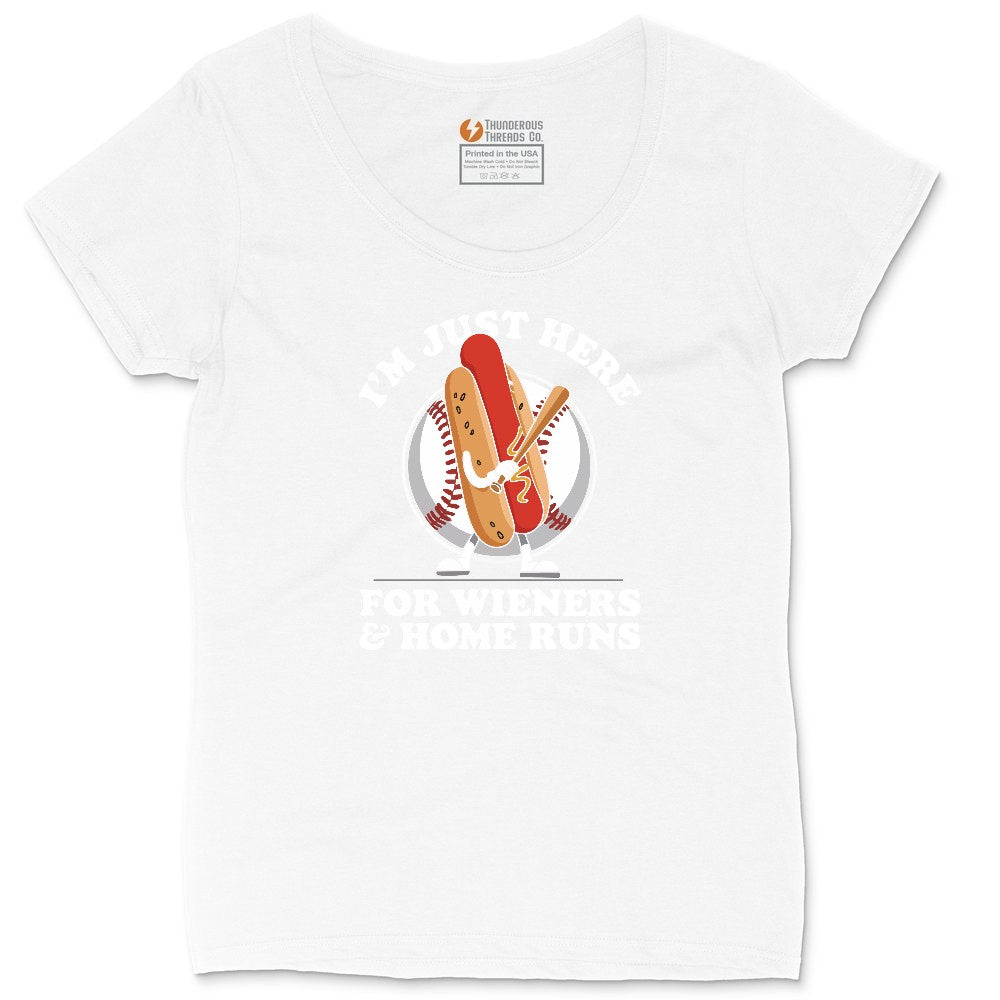 I'm Just Here for Weiners and Home Runs Ladies Curvy Tee - White