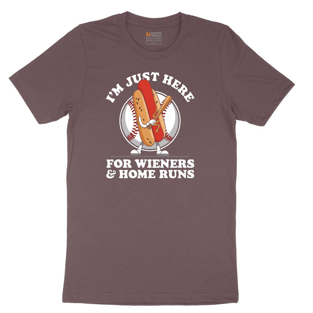 I'm Just Here for Weiners and Home Runs Ladies Short Sleeve Tee - Sangria Blackout