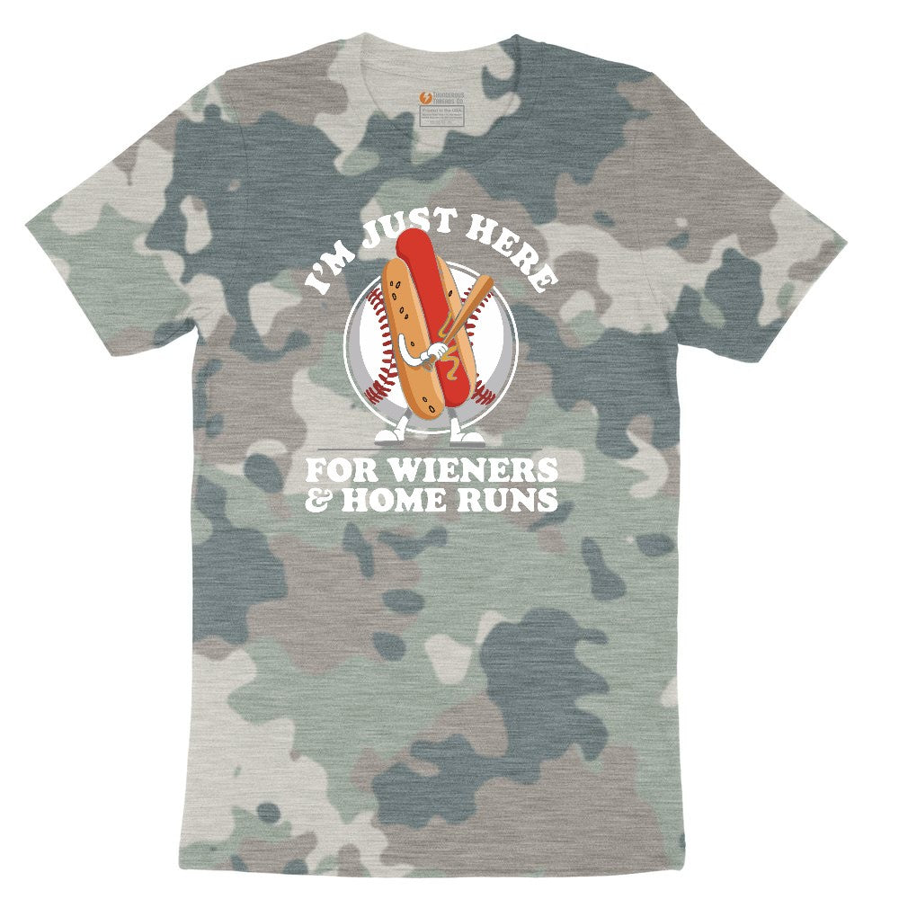 I'm Just Here for Weiners and Home Runs Ladies Short Sleeve Tee - Vintage Camo