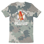 I'm Just Here for Weiners and Home Runs Ladies Short Sleeve Tee - Vintage Camo
