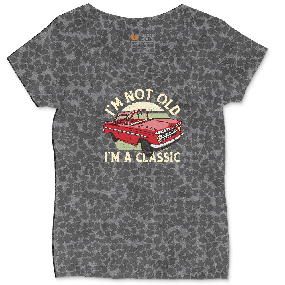 I'm Not Old I'm a Classic Car Design Ladies Curvy Tee - Black Leopard