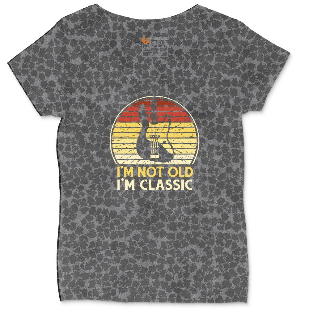 I'm Not Old I'm Classic Guitar Version Ladies Curvy Tee - Black Leopard
