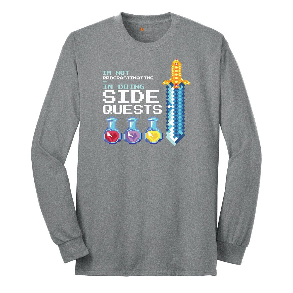 I'm Not Procrastinationg I'm Doing Side Quests - Mens & Ladies T-Shirt Long Sleeve Tee - Athletic Grey