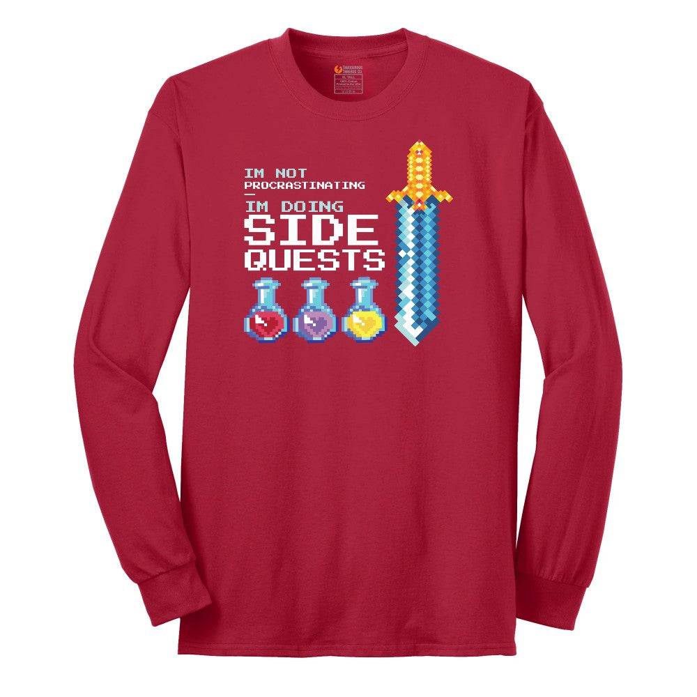 I'm Not Procrastinationg I'm Doing Side Quests - Mens & Ladies T-Shirt Long Sleeve Tee - Red