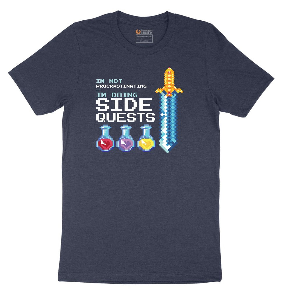 I'm Not Procrastinationg I'm Doing Side Quests - Mens & Ladies T-Shirt Short Sleeve Tee - Heather Navy