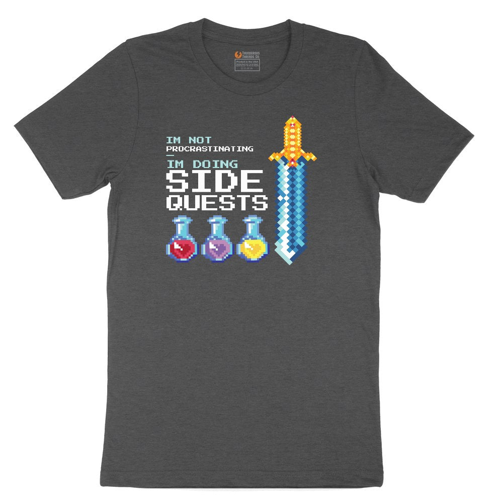 I'm Not Procrastinationg I'm Doing Side Quests - Mens & Ladies T-Shirt Youth Short Sleeve Tee - Dark Heather Grey