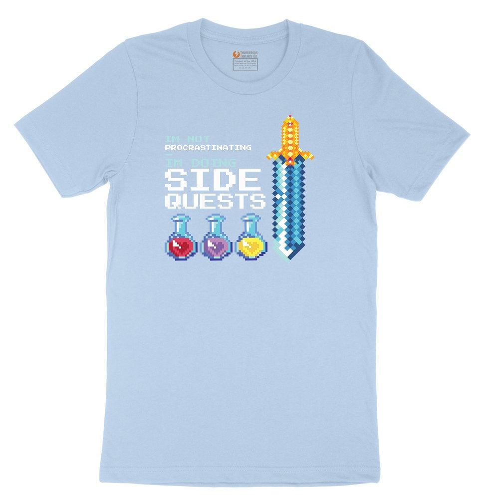 I'm Not Procrastinationg I'm Doing Side Quests - Mens & Ladies T-Shirt Youth Short Sleeve Tee - Light Blue