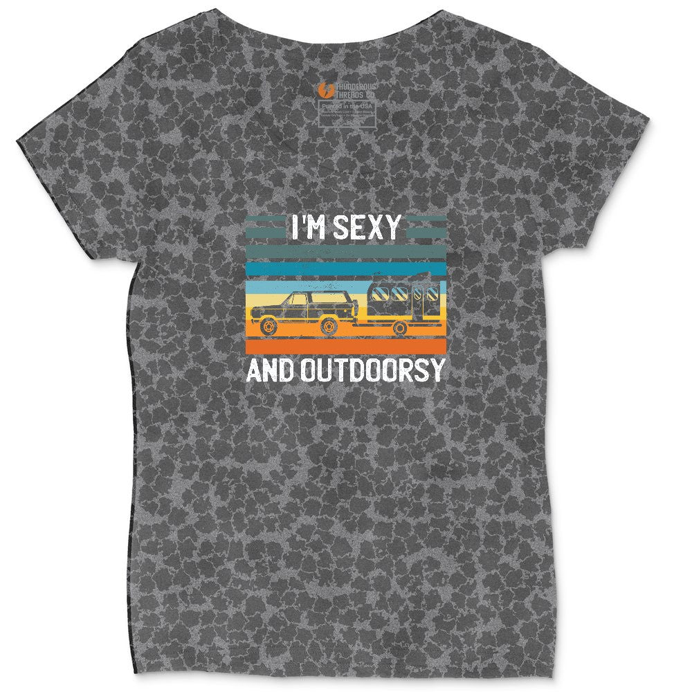 I'm Sexy and Outdoors Ladies Curvy Tee - Black Leopard